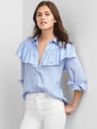 Gap Women Tencel Railroad Stripe Ruffle Shirt - Blue & White Stripe