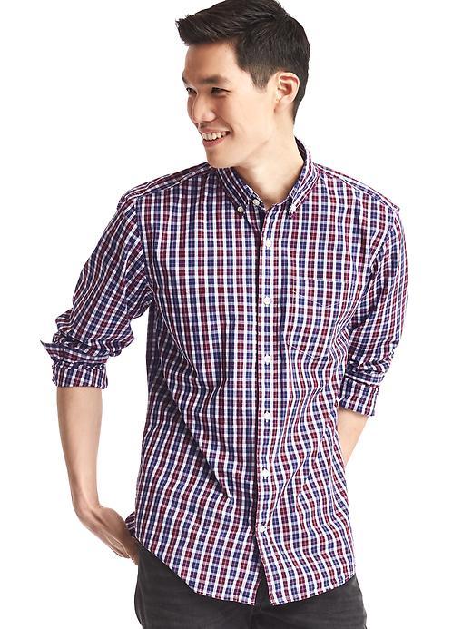 Gap Men True Wash Classic Plaid Standard Fit Shirt - Pinot Noir