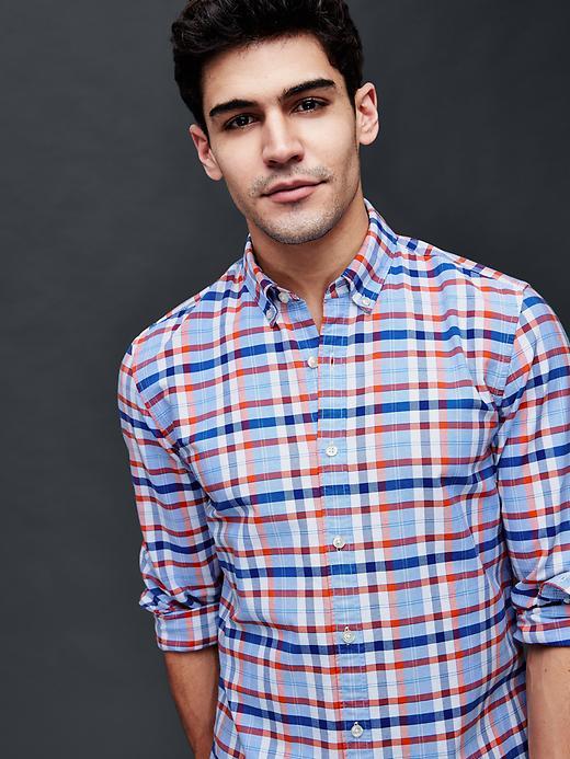 Gap Men Oxford Summer Plaid Slim Fit Shirt - Rose Bush
