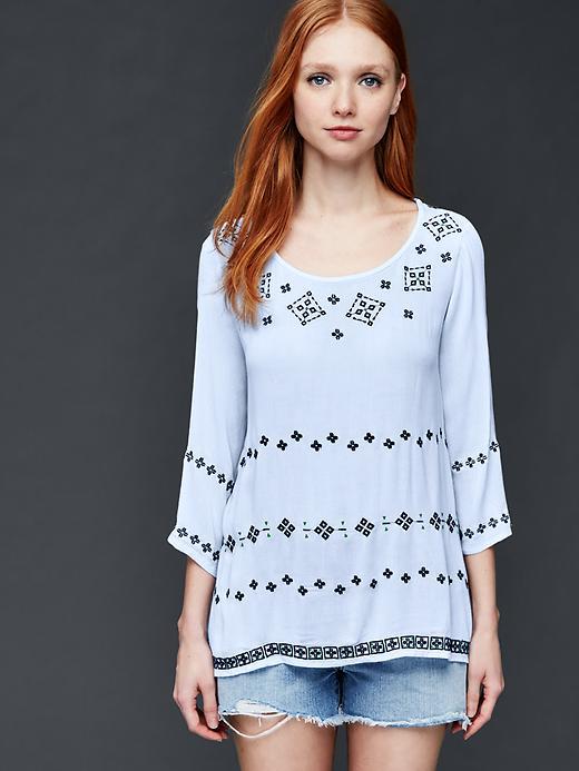 Gap Women Embroidered Bell Sleeve Blouse - Bicoastal Blue