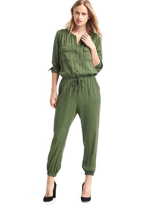 Gap Women Modal Utility Drawstring Jumpsuit - Jungle Green