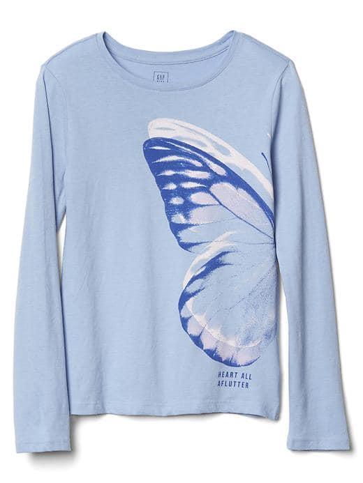 Gap Embellished Graphic Long Sleeve Tee - Air Stream Blue