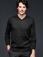 Gap Merino Slub V Neck Sweater Slim Fit - Grey
