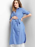 Gap Women Stripe Long Sleeve Shirtdress - Blue Stripe