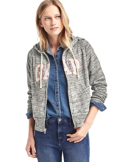 Gap Women French Terry Logo Zip Hoodie - Space Dye Grey Marl