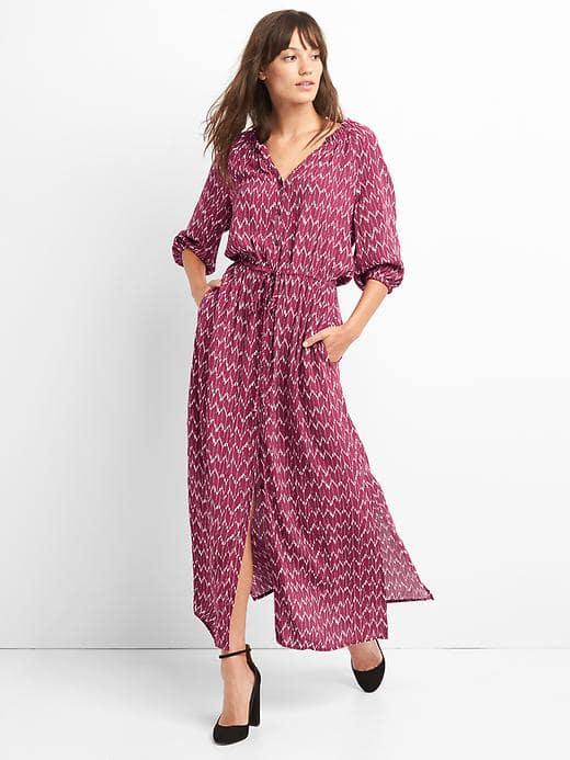 Gap Women Print Maxi Shirtdress - Kidney Bean