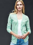 Gap Women Cotton Textured Stripe V Neck Cardigan - Green Space Dye