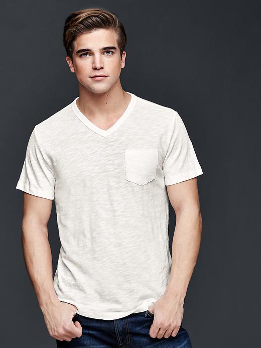 Gap Men Heathered V Neck T Shirt - New Off White
