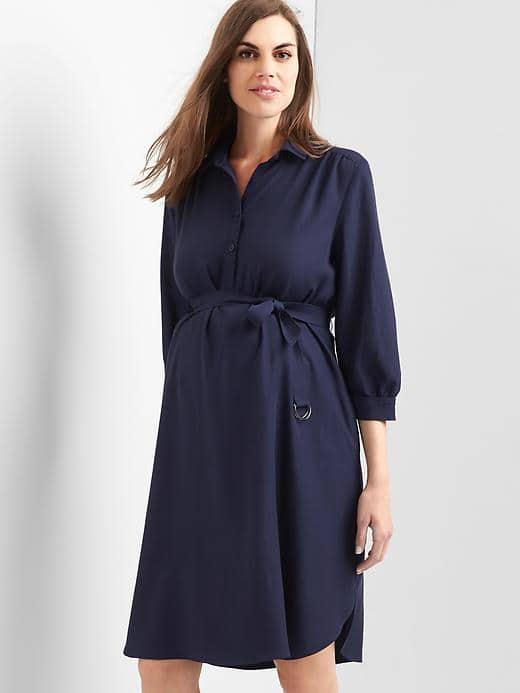 Gap Women Three Quarter Tie Belt Shirtdress - Dark Night