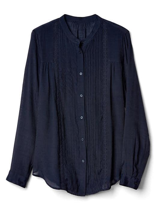 Gap Women Lace Panel Pintuck Dobby Blouse - Dark Night