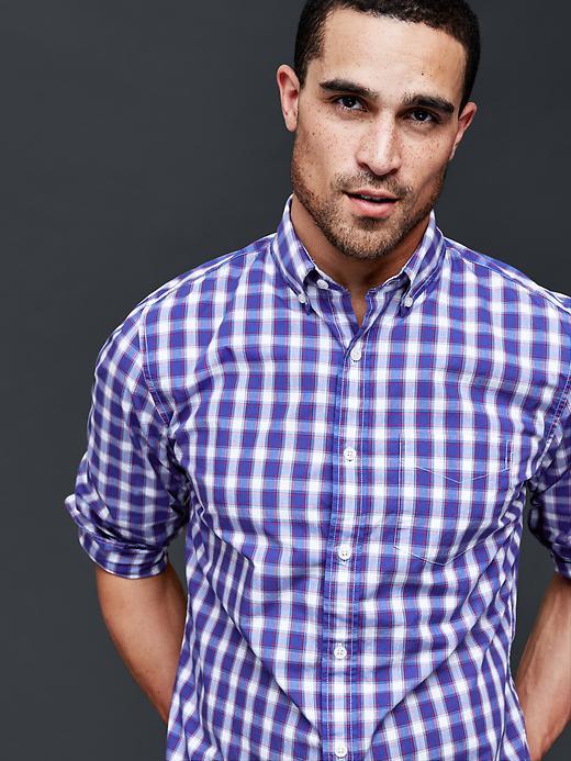 Gap Men True Wash Box Plaid Standard Fit Shirt - Admiral Blue