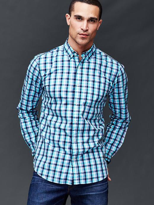 Gap Men Multi Gingham Poplin Shirt - Competition Blue