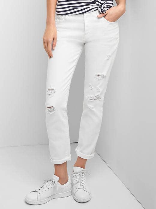 Gap Women Mid Rise Destructed Relaxed Boyfriend Jeans - White Destroy