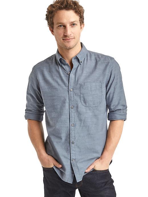 Gap Men Oxford Slub Standard Fit Shirt - Blue Grey