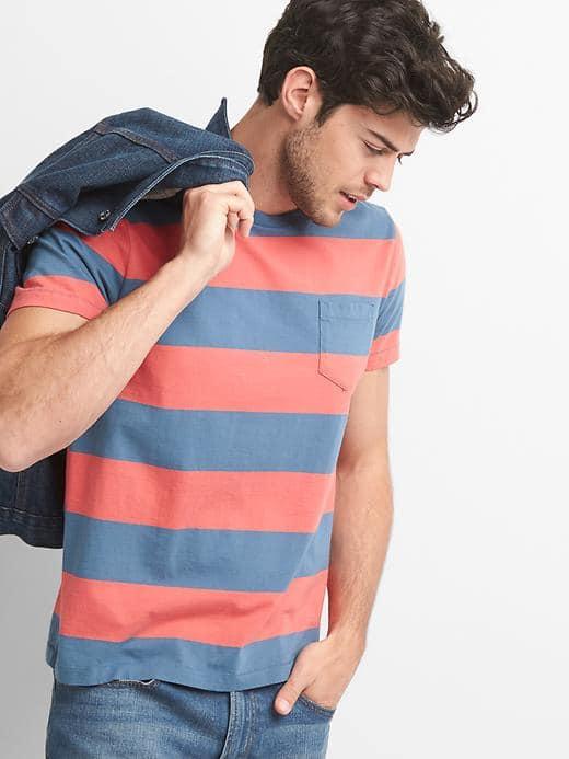 Gap Women Rugby Stripe Crewneck Pocket Tee - Red/blue Stripe