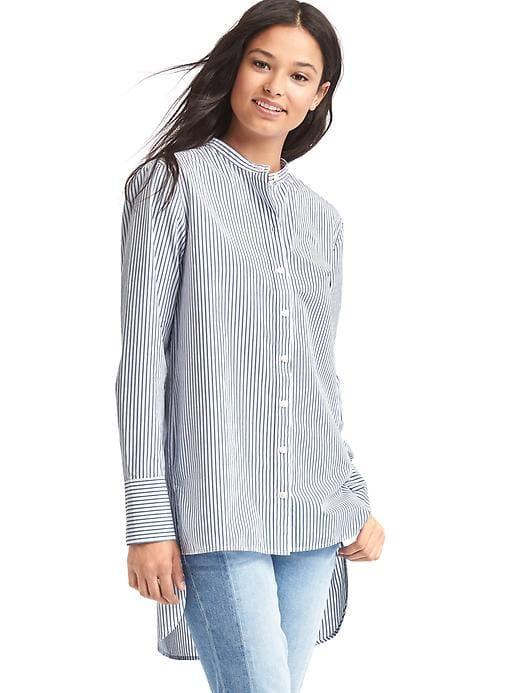 Gap Women Hi Lo Tailored Stripe Shirt - Blue Stripe