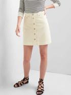 Gap Women Button Front Denim Mini Skirt - Chalk