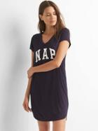 Gap Women Slogo V Neck Graphic Sleep Dress - Dark Indigo