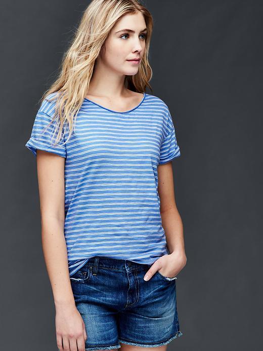 Gap Roll Sleeve Stripe Tee - Cabana Blue