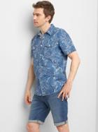 Gap Men Chambray Floral Short Sleeve Standard Fit Shirt - Indigo