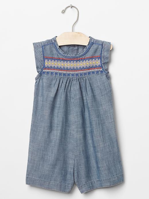 Gap 1969 Embroidered Chambray Denim Romper - Denim