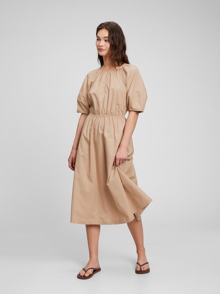 Puff Sleeve Keyhole Midi Dress