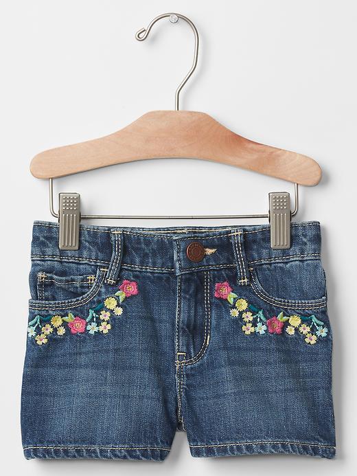 Gap 1969 Embroidered Floral Denim Shorts - Indigo Denim