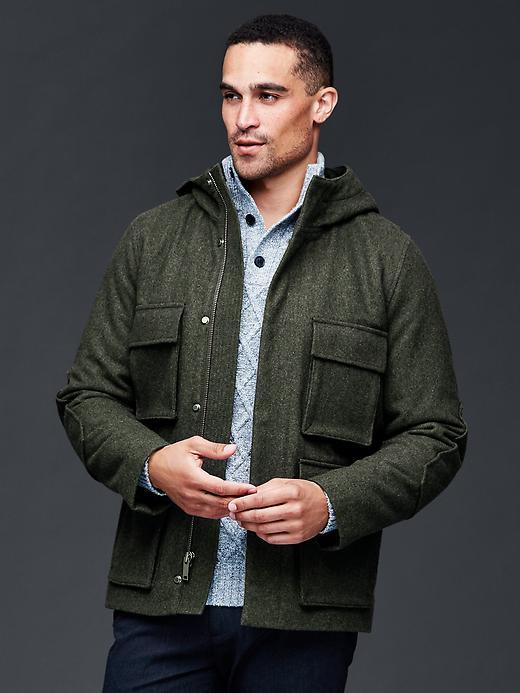 Gap Men Hooded Wool Fatigue Jacket - Green Heather