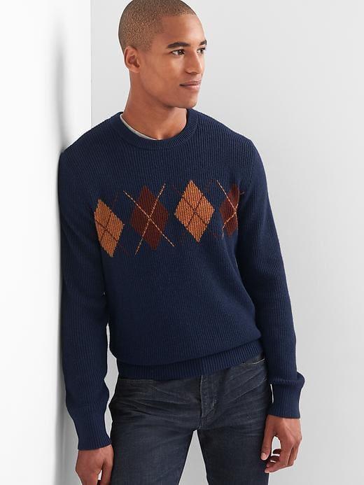 Gap Shaker Stitch Argyle Crewneck - Navy