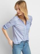 Gap Women Railroad Stripe Dobby Dot Fitted Boyfriend Shirt - Blue Stripe