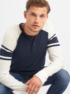 Gap Men Long Sleeve Slub Football Tee - Navy