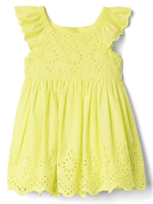 Gap Women Eyelet Flutter Dress - Fresh Yellow