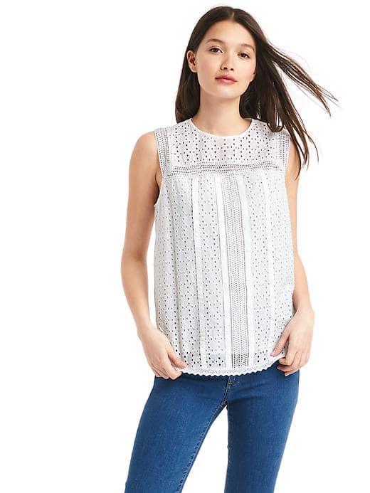 Gap Women Eyelet Lace Tank - White