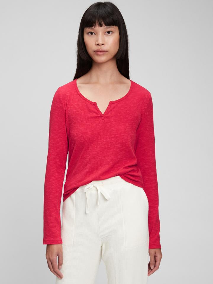 Ribbed Splitneck Long Sleeve T-shirt