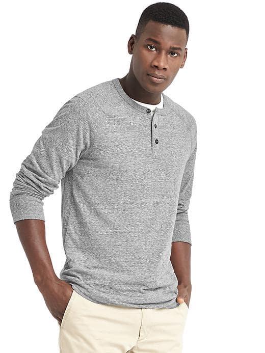 Gap Men Slub Jersey Long Sleeve Henley - New Heather Grey