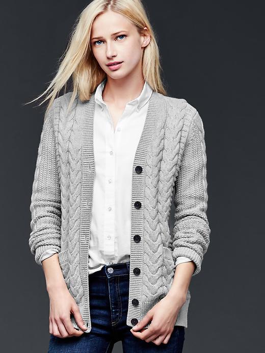 Gap Women Honeycomb Cable Knit Cardigan - Light Heather Grey