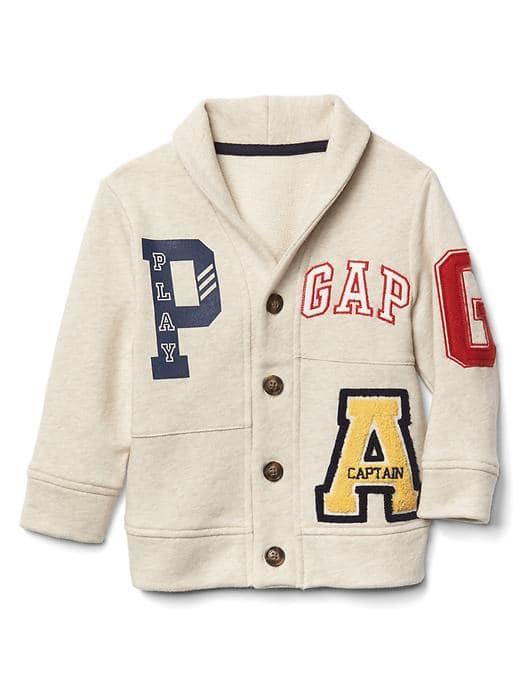 Gap Logo Varsity Shawl Cardigan - Oatmeal Heather