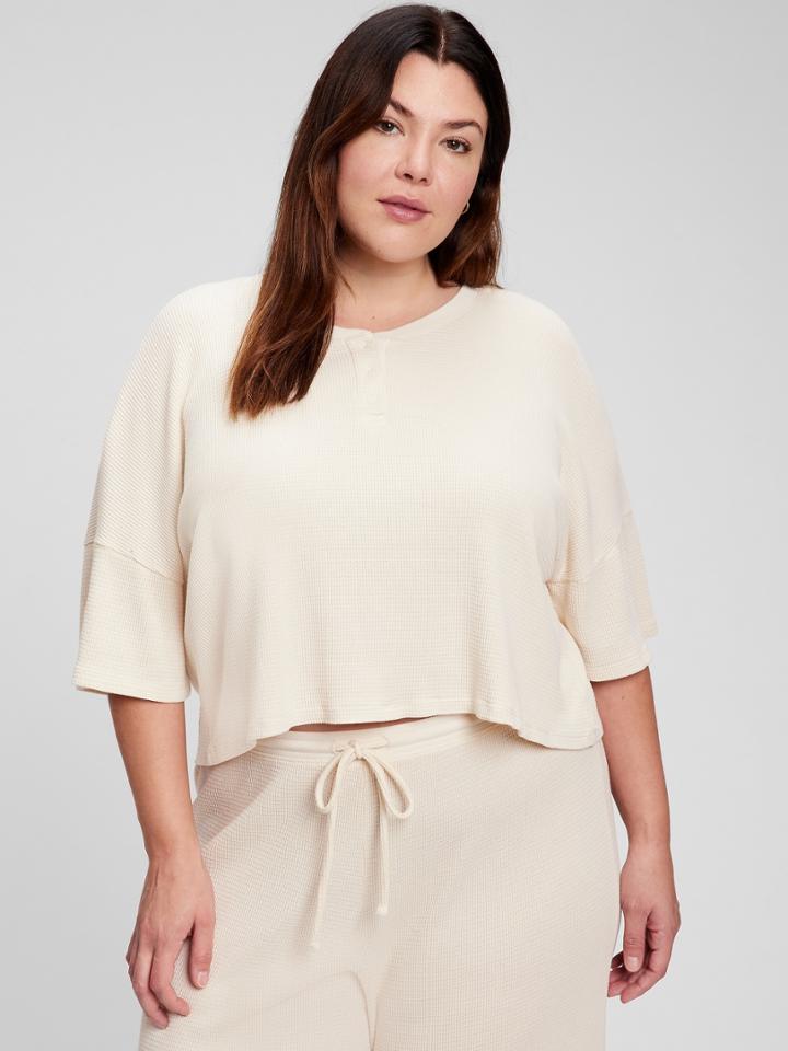 Waffle Knit Cropped Henley T-shirt