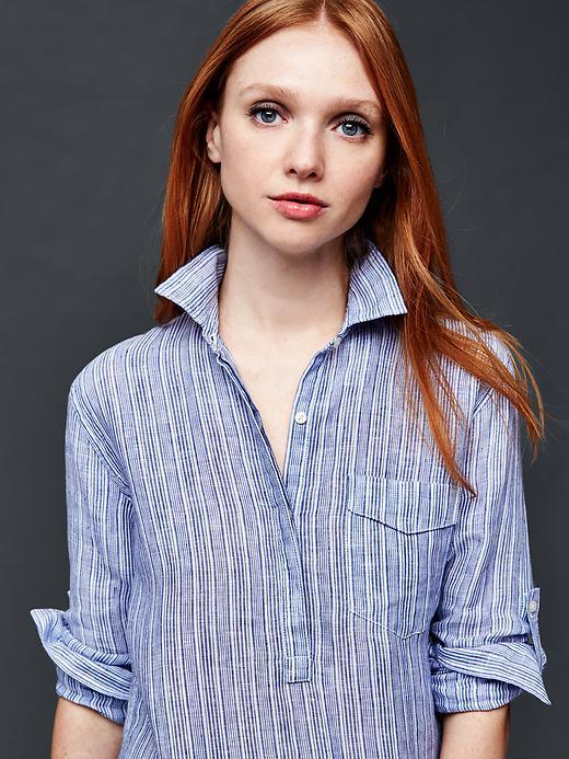 Gap Women Linen Stripe Henley - Blue Stripe