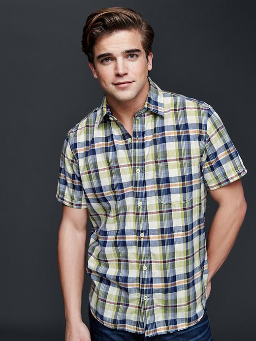 Gap Men Madras Plaid Standard Fit Shirt - Avocado
