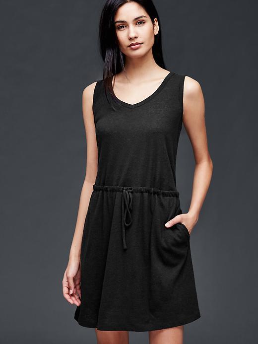 Gap Women Linen Cotton Tie Dress - True Black