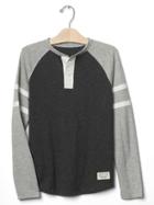 Gap Striped Sleeve Henley Tee - Charcoal Gray