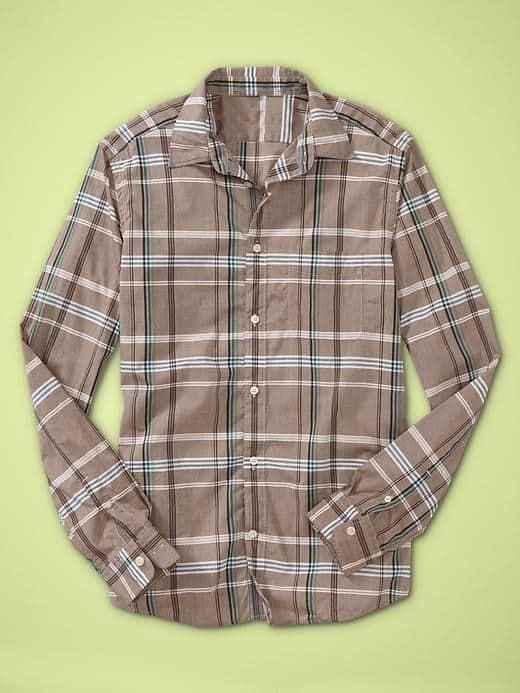 Gap Men Square Pocket Shirt Slim Fit - Brown Plaid