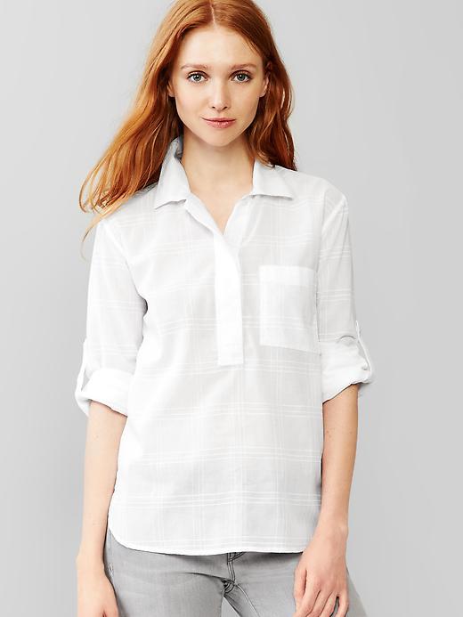 Gap Women Dobby Lightweight Henley Shirt - White Plaid