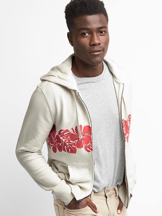 Gap Men French Terry Hibiscus Zip Hoodie - Carls Stone
