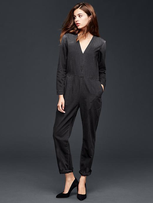 Gap Women 1969 Black Denim Jumpsuit - Washed Black
