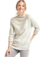 Gap Women Merino Wool Blend Stripe Mock Neck Sweater - Grey Stripe