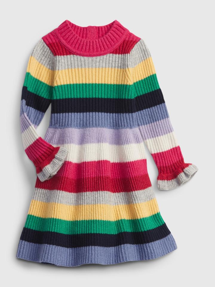 Baby Mockneck Ribbed-knit Stripe Sweater Dress
