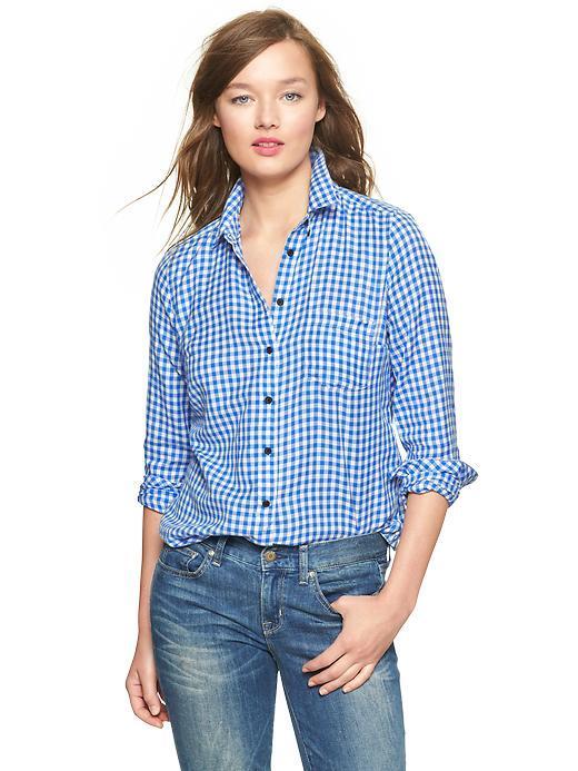 Gap Shrunken Boyfriend Gingham Flannel Shirt - Blue Gingham