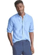 Gap Men Linen Cotton Band Collar Standard Fit Shirt - Sky Blue